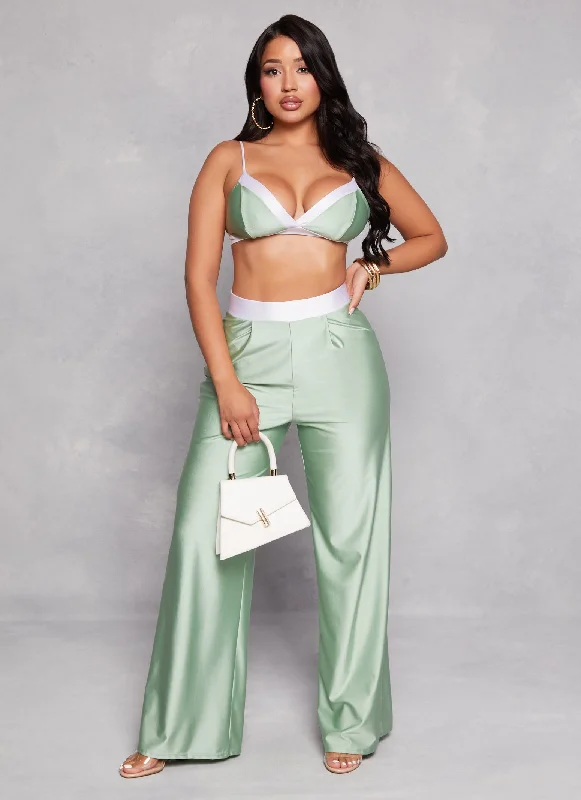 Elastic Waistband Pleated Wide Leg Pants