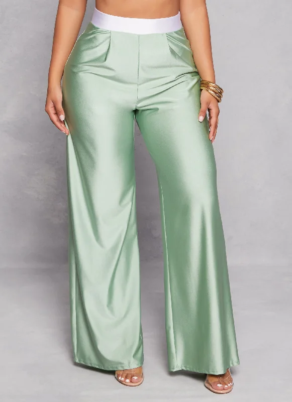 Elastic Waistband Pleated Wide Leg Pants