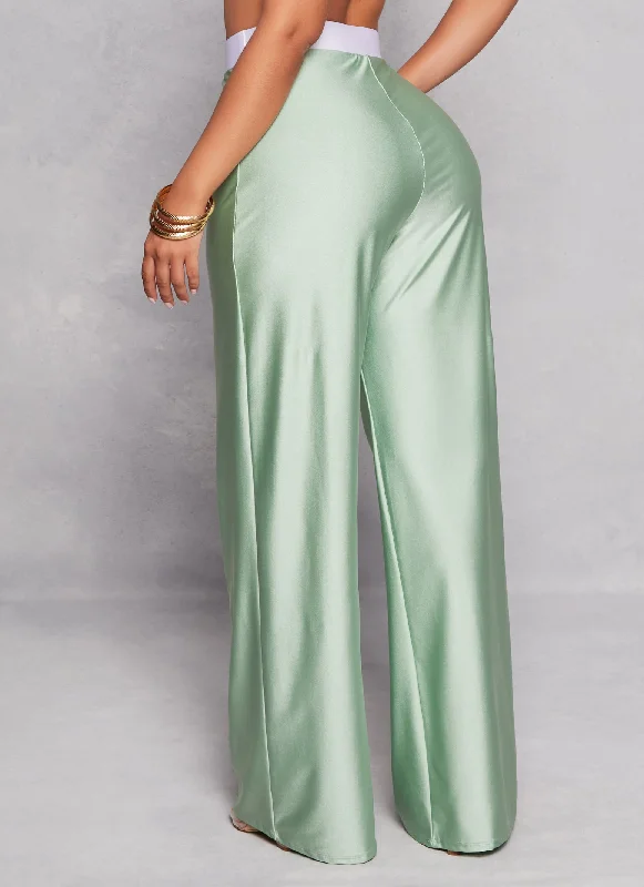 Elastic Waistband Pleated Wide Leg Pants