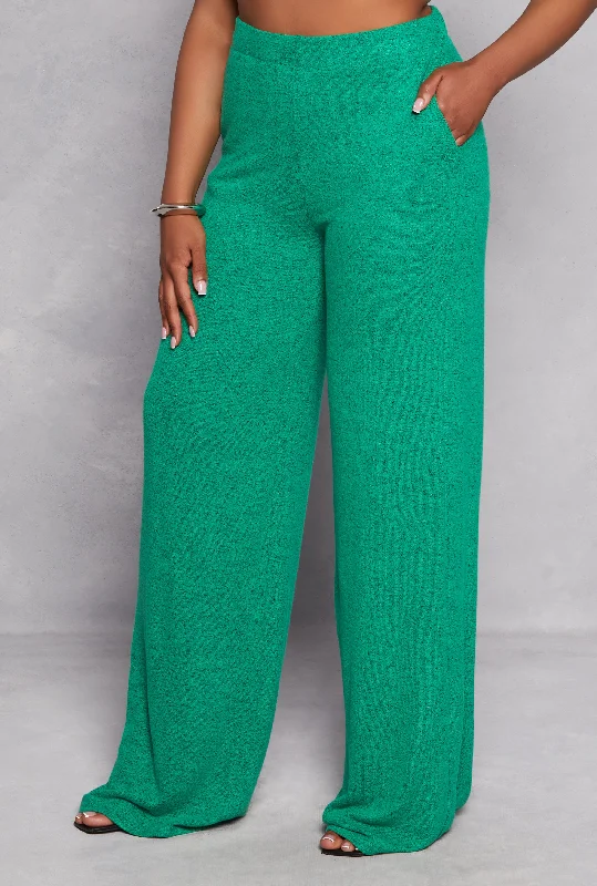 Plus Size Brush Knit High Waist Pants