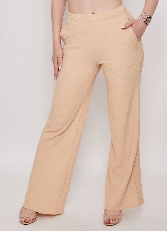 Textured Knit High Waisted Wide Leg Pants