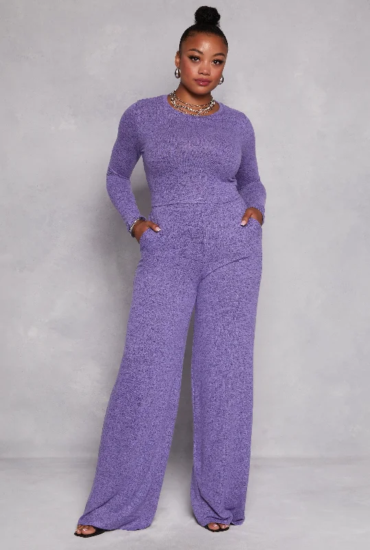 Plus Size Brush Knit High Waist Pants