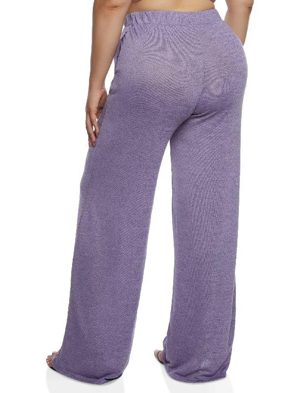 Plus Size Daisy Brushed Knit High Waist Wide Leg Pants