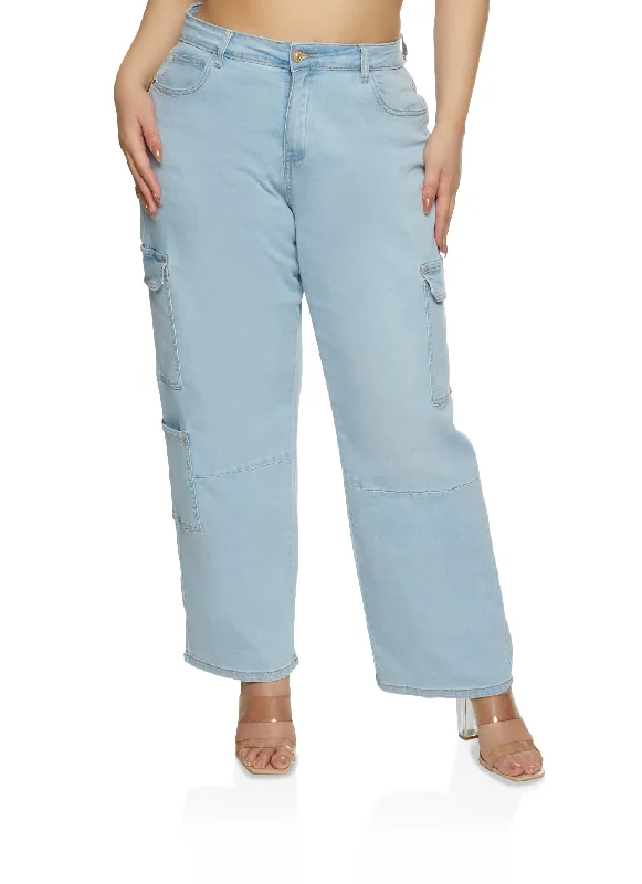 Plus Size WAX Wide Leg Cargo Jeans