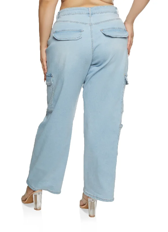 Plus Size WAX Wide Leg Cargo Jeans