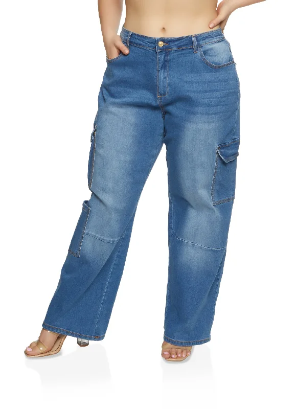 Plus Size WAX Wide Leg Cargo Jeans