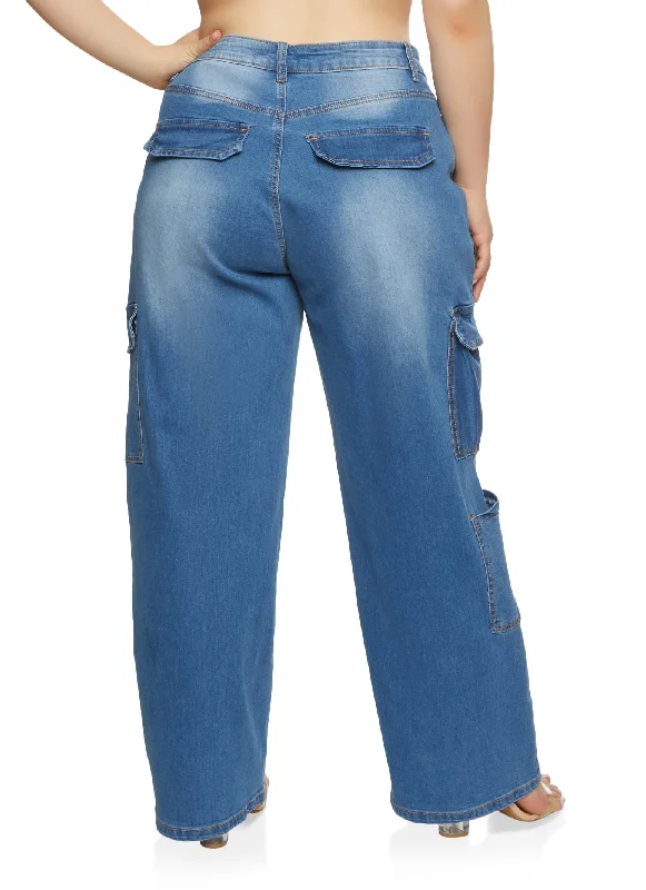 Plus Size WAX Wide Leg Cargo Jeans