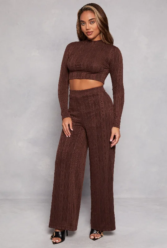 Cable Knit High Waist Wide Leg Pants