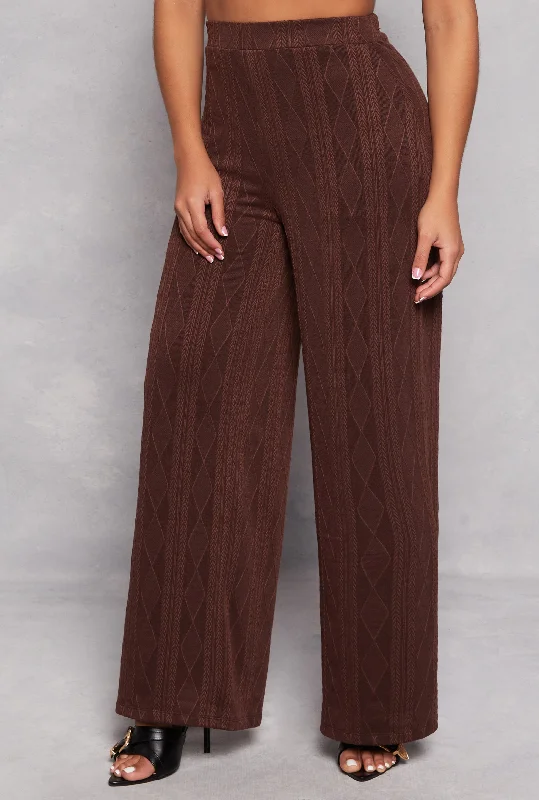 Cable Knit High Waist Wide Leg Pants