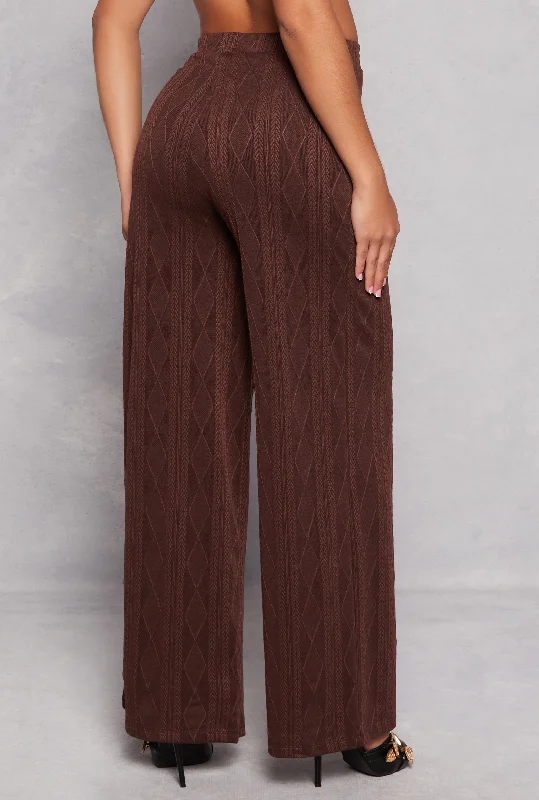 Cable Knit High Waist Wide Leg Pants