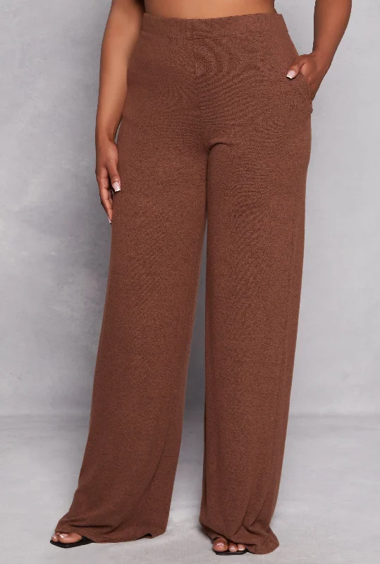 Plus Size Brush Knit High Waist Pants