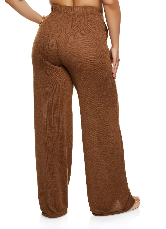 Plus Size Daisy Brushed Knit High Waist Wide Leg Pants