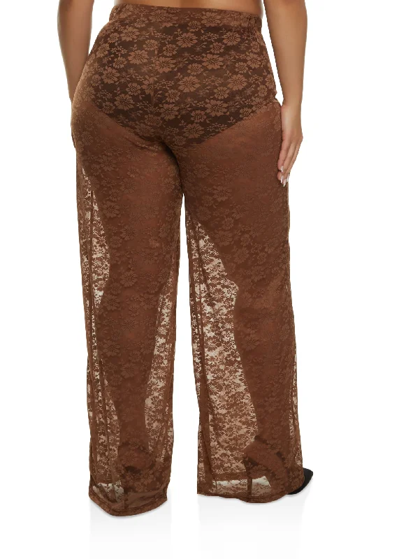 Plus Size Floral Lace Wide Leg Pants