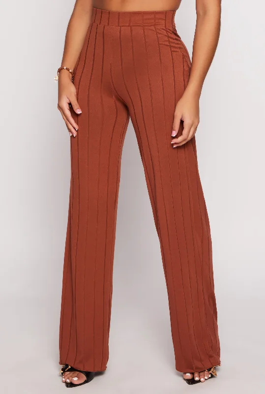 Ribbed High Waisted Wide Leg Pants