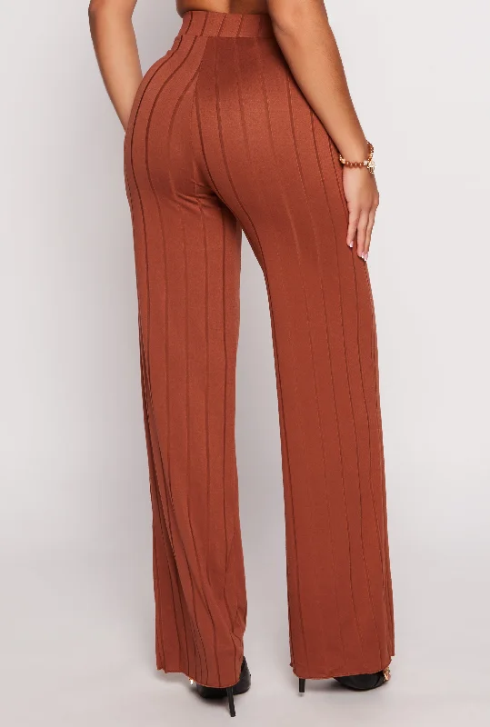 Ribbed High Waisted Wide Leg Pants