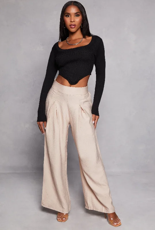 Haute Monde Gauze Knit Pleated Wide Leg Dress Pants