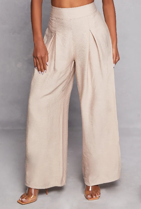 Haute Monde Gauze Knit Pleated Wide Leg Dress Pants