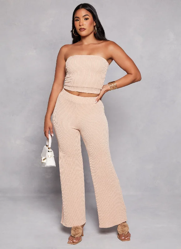 Ribbed High Waist Wide Leg Pants