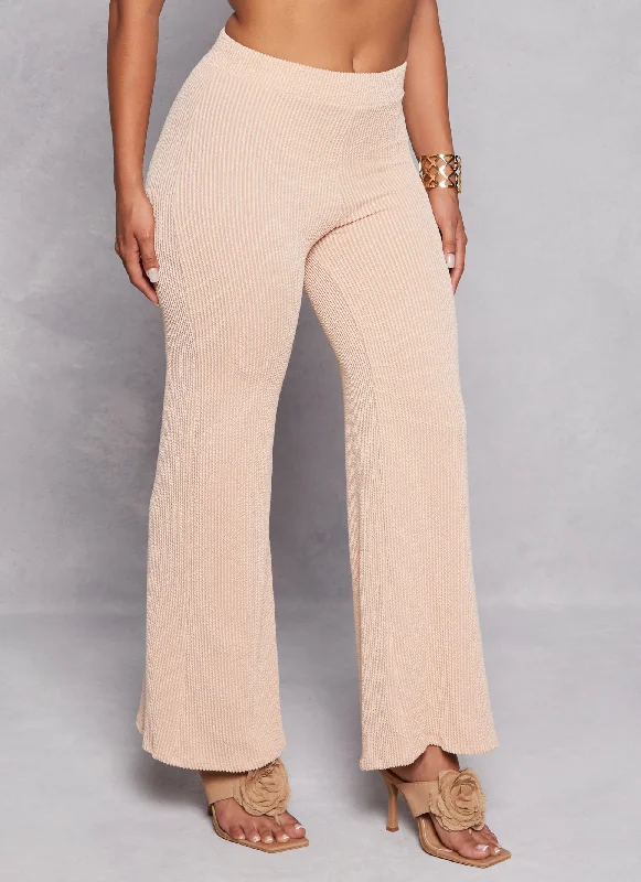 Ribbed High Waist Wide Leg Pants