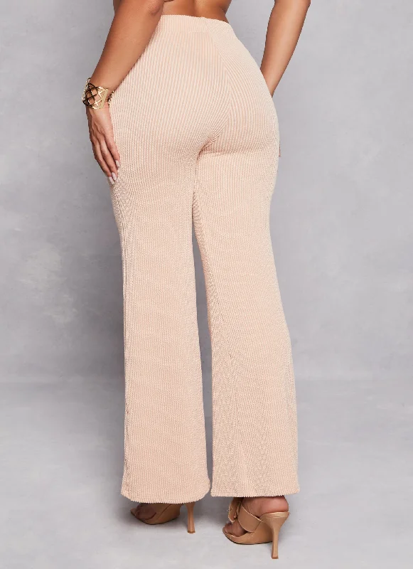 Ribbed High Waist Wide Leg Pants