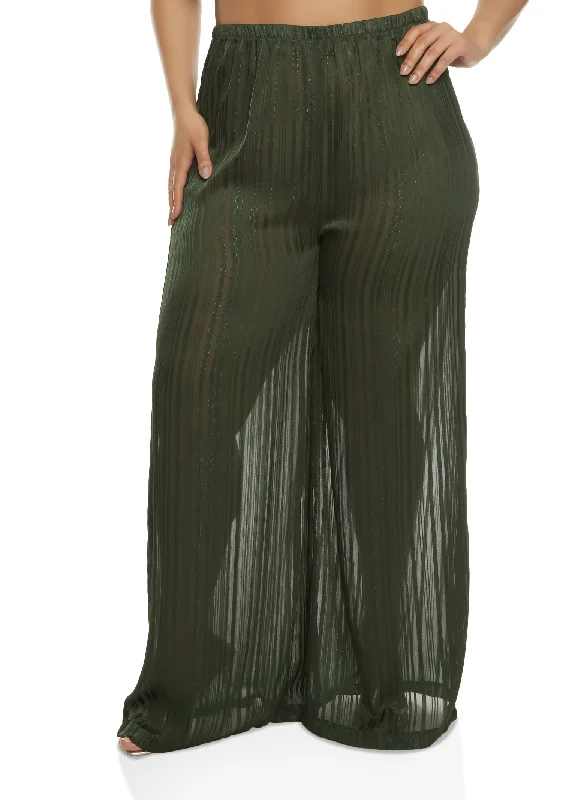 Plus Size Lurex Shadow Stripe Wide Leg Pants