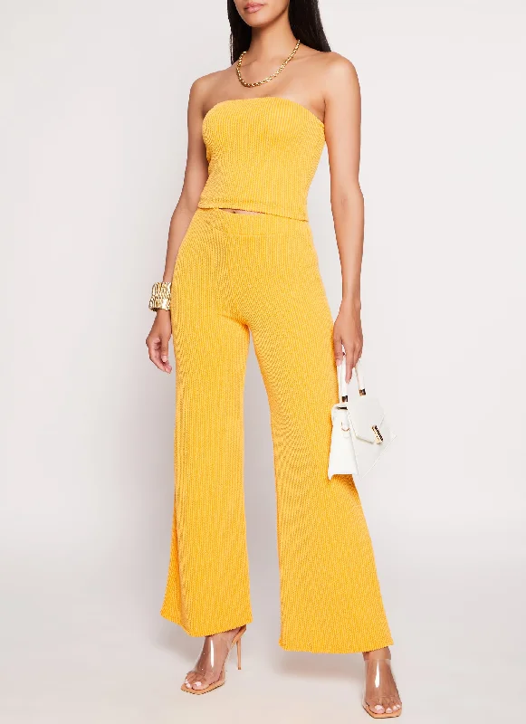 Ribbed High Waist Wide Leg Pants