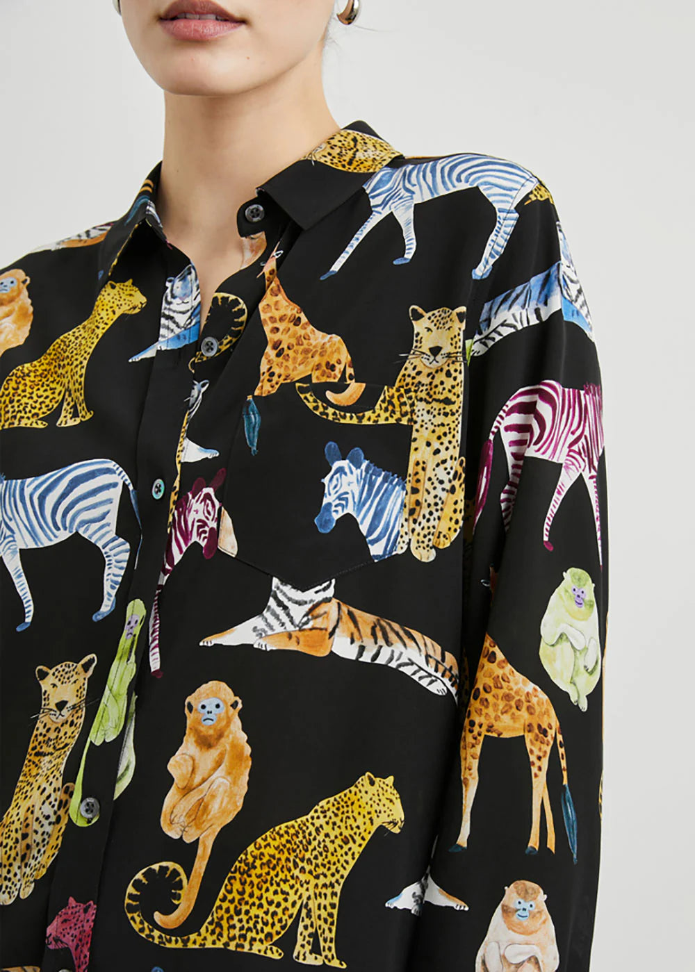 Rails Kate Silk Shirt - Illustrated Animals