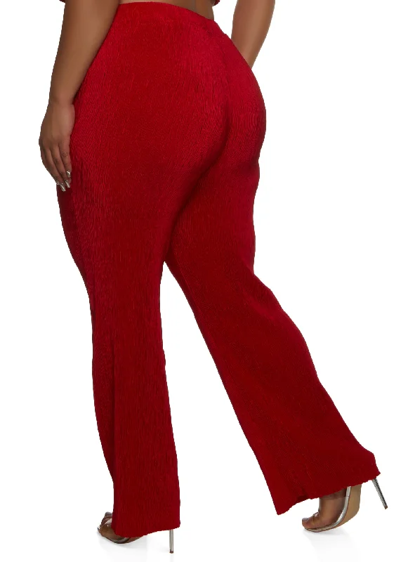 Plus Size Plisse High Waist Wide Leg Pants