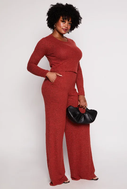 Plus Size Brush Knit High Waist Pants