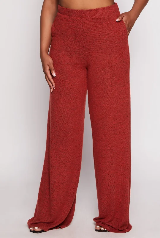 Plus Size Brush Knit High Waist Pants