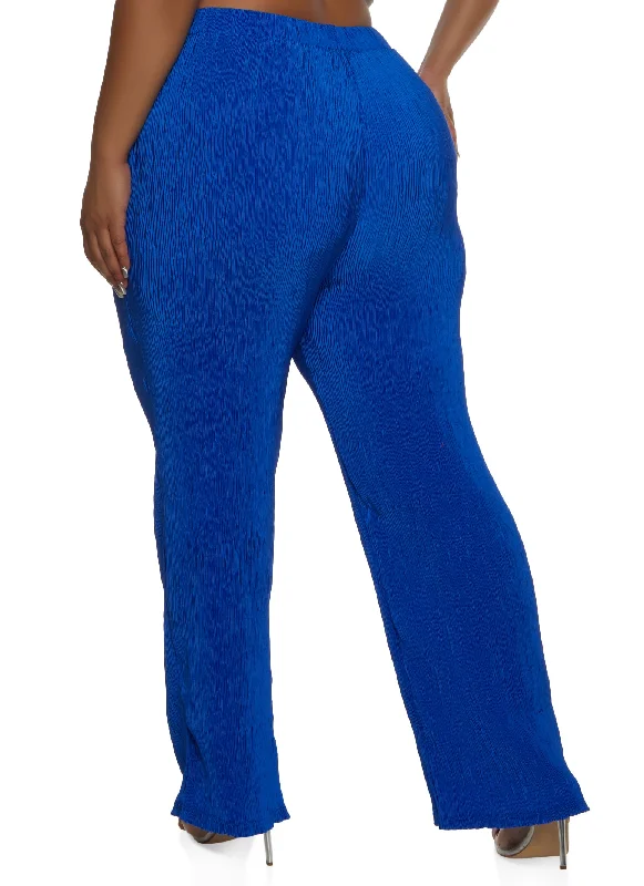 Plus Size Plisse High Waist Wide Leg Pants