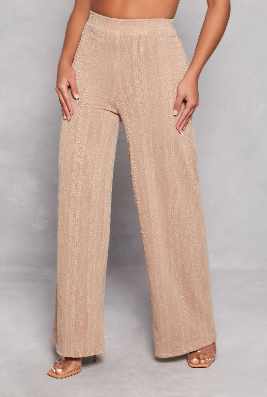 Cable Knit High Waist Wide Leg Pants