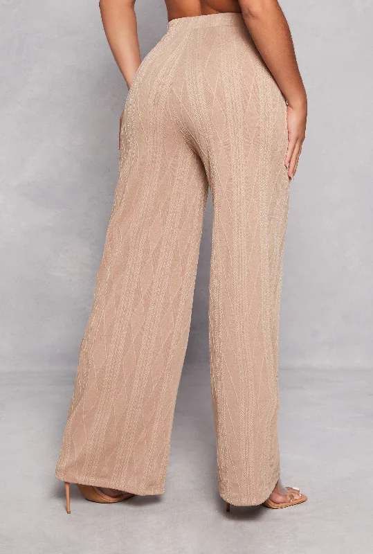 Cable Knit High Waist Wide Leg Pants