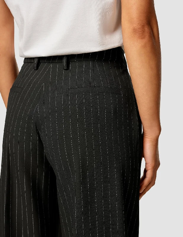 Essential Pants Wide Black Silver Pinstripe