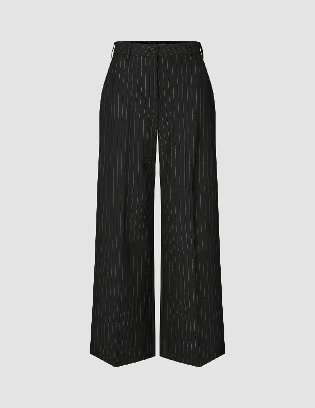 Essential Pants Wide Black Silver Pinstripe