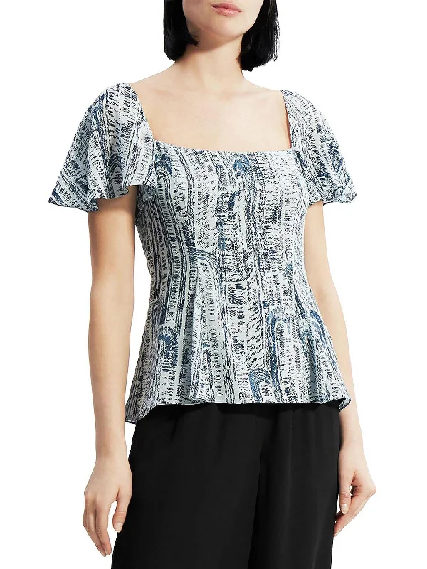 Womens Silk Square Neck Blouse