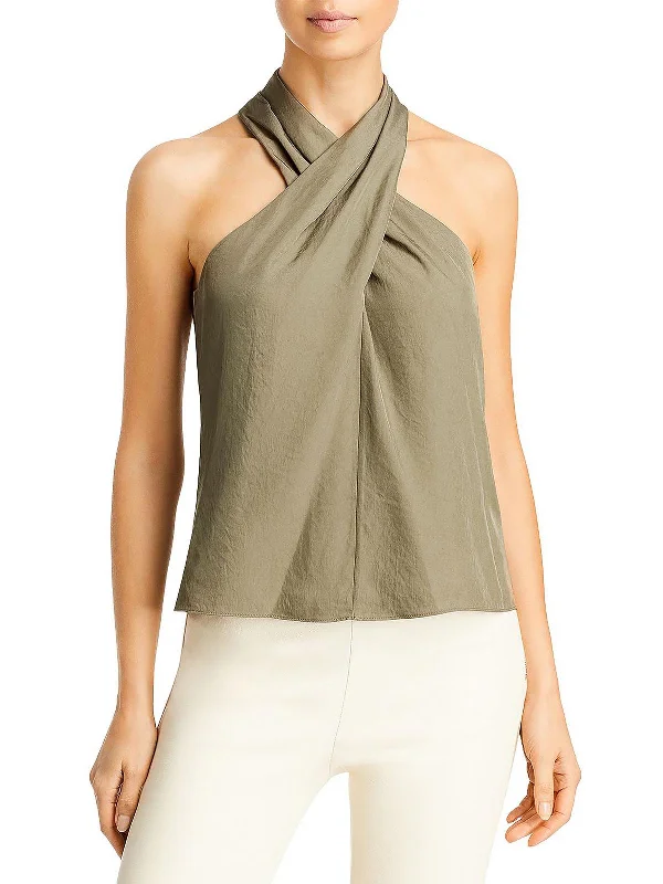 Womens Twill Sleeveless Halter Top